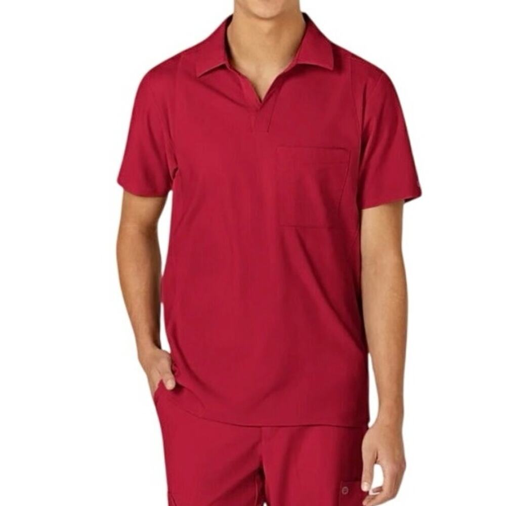 Wonderwink W123 Men's Collar Scrub Top red